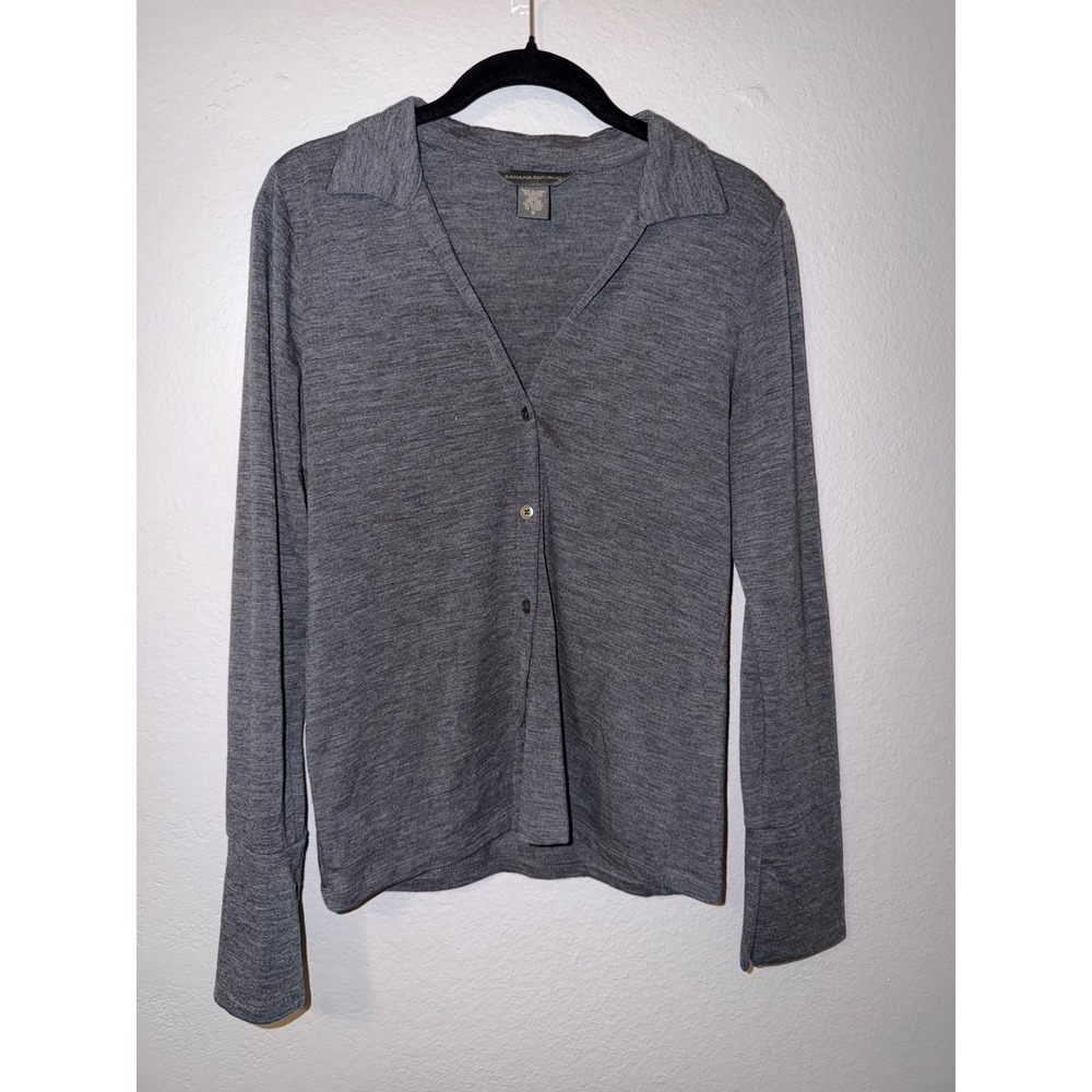 Banana Republic Extra Fine Merino Wool Cardigan Sweater Gray Collared Small